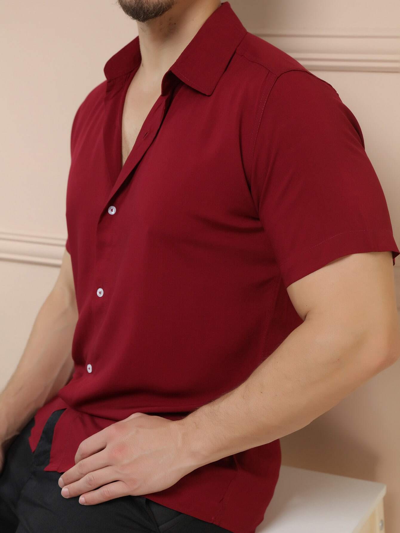 Camisa Social Masculina Manga Curta de Botão Lisa - Elegância e Conforto - Kaype Store