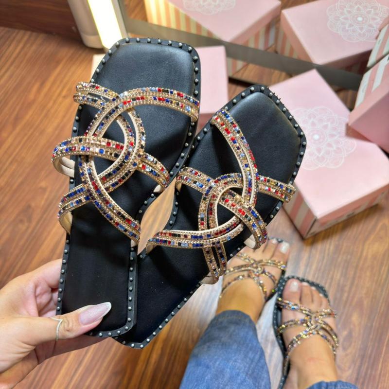 Sandalia Rasteirinha Strass - Afrodite - Kaype Store