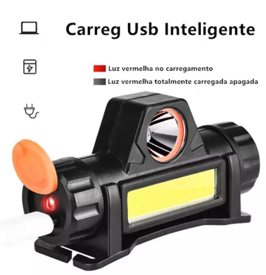 Lanterna de Cabeça LED COB Caminhada Pesca Ciclismo