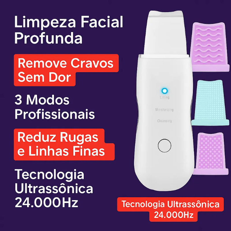 Aparelho de Peeling Ultrassônico Anti Rugas – Limpeza Facial Profunda + Remoção de Cravos
