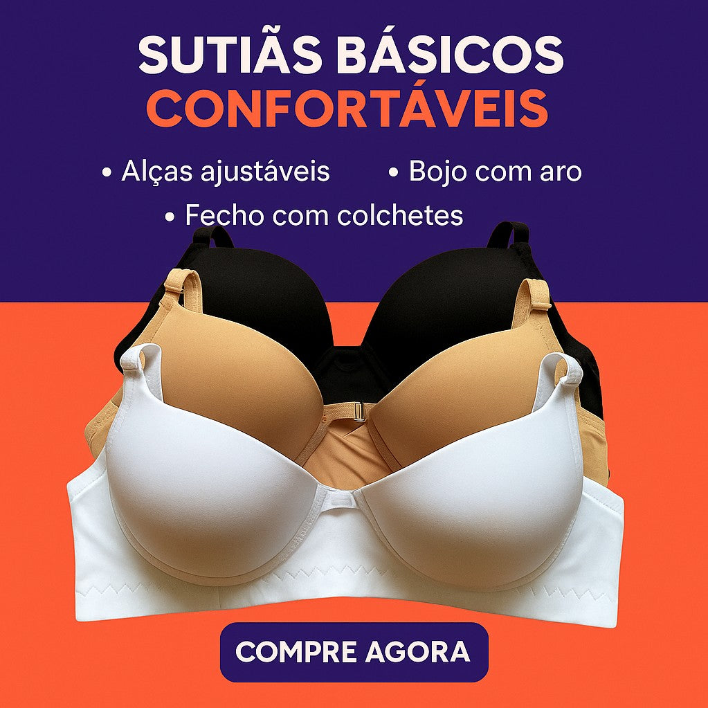 Kit 3 Sutiã Feminino Básico Reforçado de Microfibra com Bojo – Florelli | Kaype Store