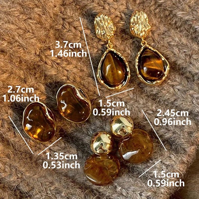 3 Pares de Brincos Elegantes Vintage em Resina Âmbar - Kaype Store