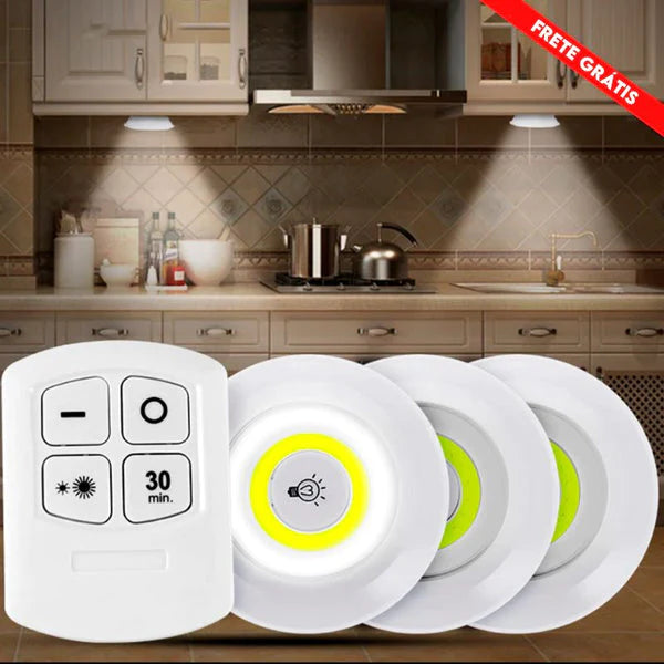 Kit 3 Lâmpadas de Led Spot Sem fio - Acompanha Controle Remoto