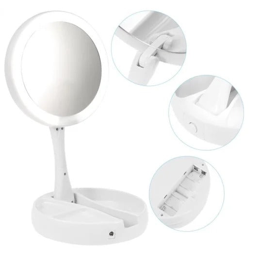 Espelho Maquiagem Aumento 10x Dupla com Luz Led  - Kaype Store