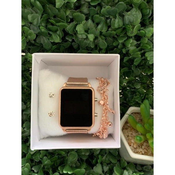 Relógio Feminino Premium com Brindes Exclusivos - Brinco e Pulseira