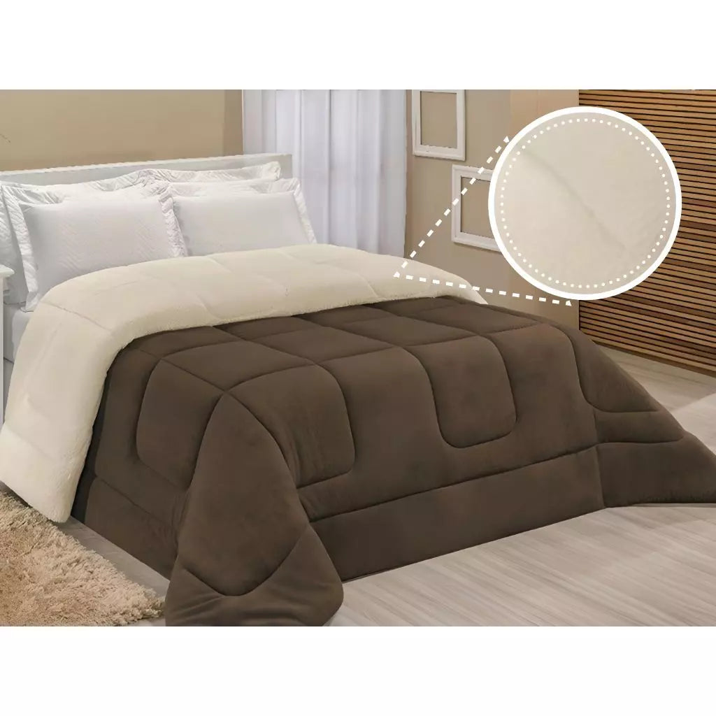 Coberdrom Casal Queen Sherpa Edredom Pele de Carneiro 2,40m x 2,20m CA017 Kaypestore Café 