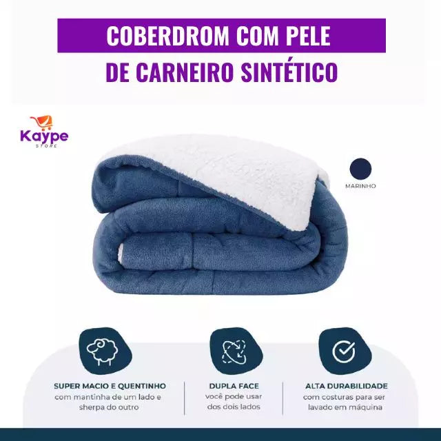 Coberdrom Edredom Cama Solteiro Dupla Face c/ Sherpa Lã Carneiro e Manta CA016 Kaypestore 