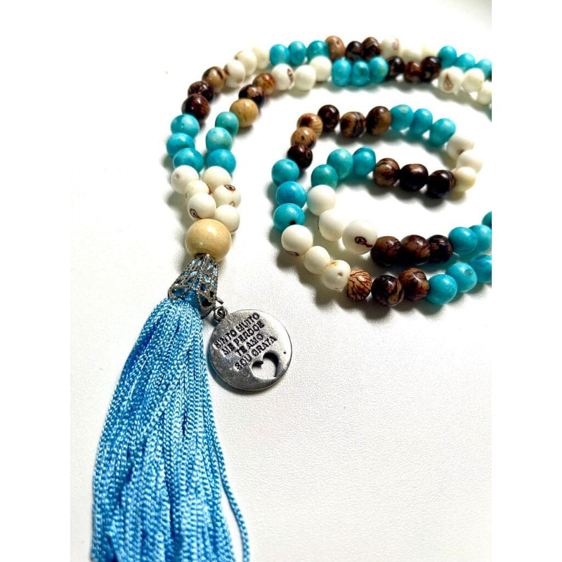 Japamala Original de Meditação e Ho'oponopono 108 Sementes de Açai - Vida Me Surpreenda Beth Russo Kaypestore Azul - Com Pingente 