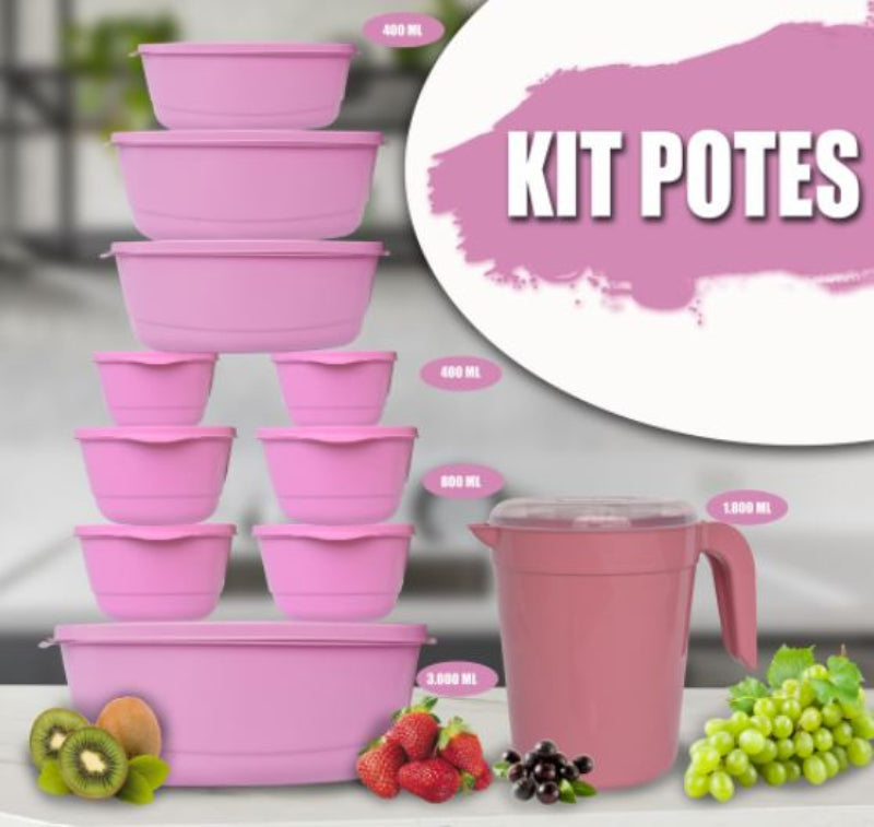KIT 10 Potes com Tampas Anti-Térmmicos - GANHE 1 JARRA CZ008 Kaypestore Rosa 