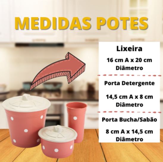 Kit Pia Cozinha - 1 Lixeira + 1 Porta Detergente + Pote para Sabão ou Bucha CZ009 Kaypestore 