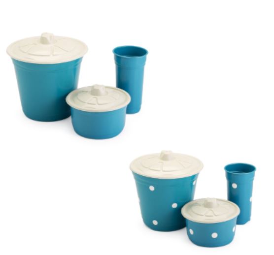 Kit Pia Cozinha - 1 Lixeira + 1 Porta Detergente + Pote para Sabão ou Bucha CZ009 Kaypestore Liso Azul 