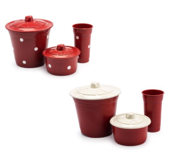 Kit Pia Cozinha - 1 Lixeira + 1 Porta Detergente + Pote para Sabão ou Bucha CZ009 Kaypestore Liso Vermelho 