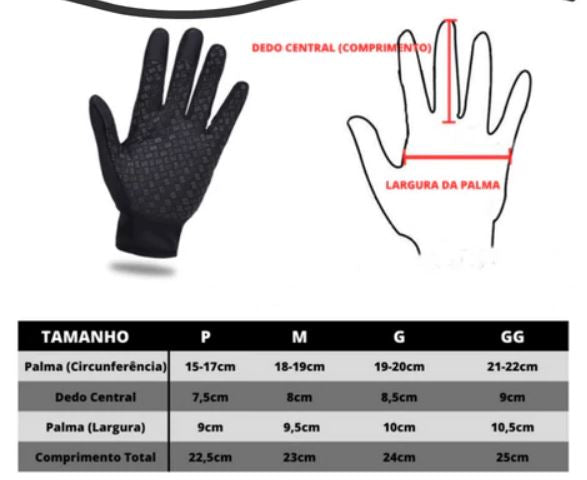 Luvas de Inverno Premium com Ziper - Retenção de Calor e a prova D'agua (Ciclista/Motociclista) MOTO004 Kaypestore 