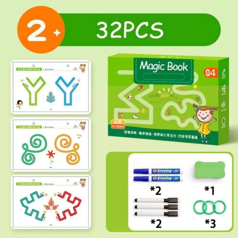 MelhorAprendizado - Caderno de Traços e Desenho Infantil MagicBook - Leve Grátis 4 Canetas + Apagador Kaypestore 32 Pçs - Leve Grátis 4 Canetas + 1 Apagador 