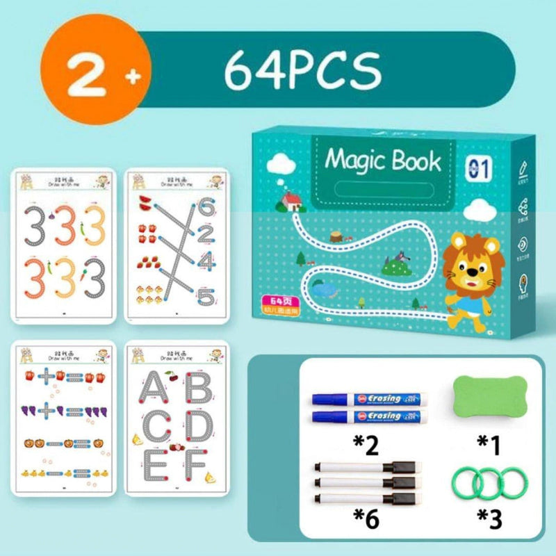 MelhorAprendizado - Caderno de Traços e Desenho Infantil MagicBook - Leve Grátis 4 Canetas + Apagador Kaypestore 64 Pçs - Leve Grátis 4 Canetas + 1 Apagador 