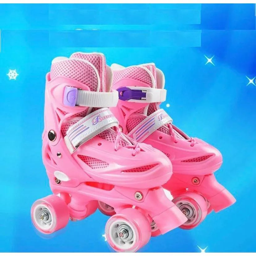 Patins 4 Rodas Quad Infantil e Adulto Rosa Juvenil Push com Velcro e Trava Aventura Kaypestore 
