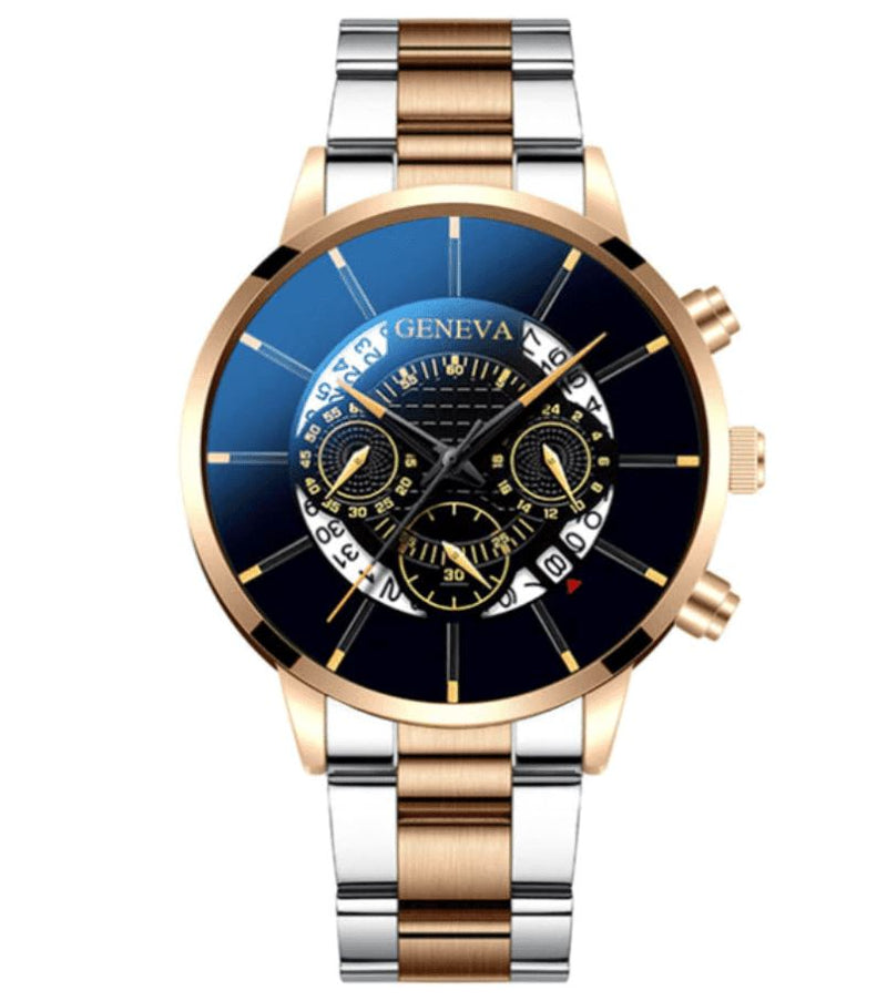 Relógio Masculino Luxury Premium Geneva - 30% OFF RL004 Kaypestore Prata e Rose com Fundo Preto 