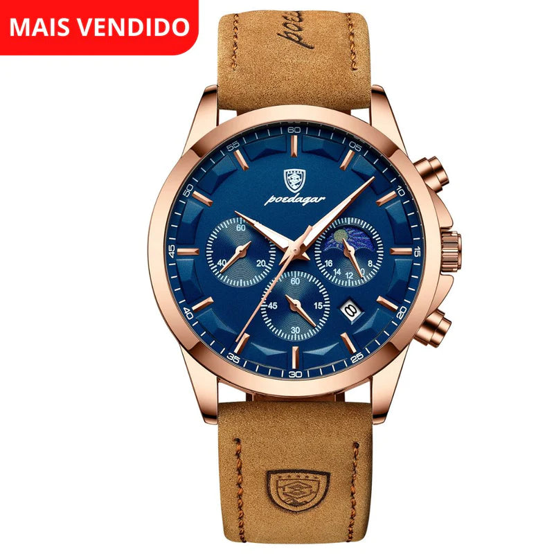 Relógio Poedagar Luxury Classic 921 REL003 Kaypestore Couro Cobre e Azul 