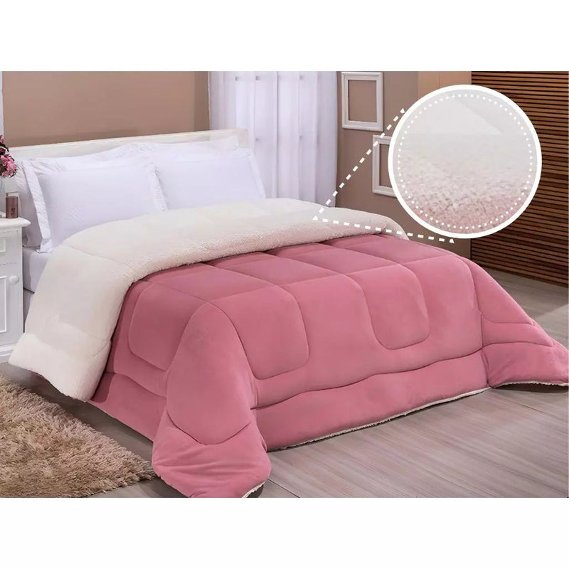 Royaldrom - Edredom Premium Royal Dupla Face com Revestimento de pele de Carneiro CA017 Kaypestore Solteiro Rosa 