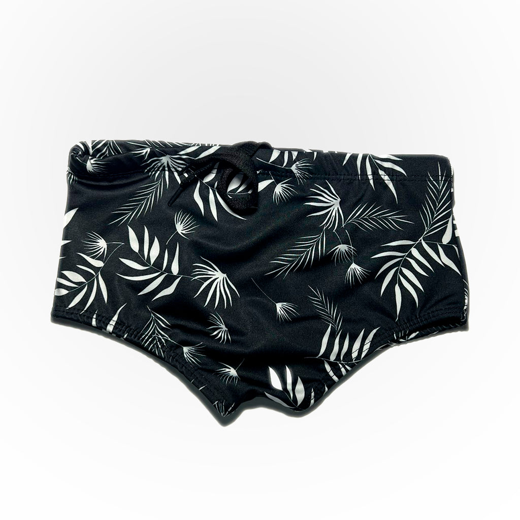Sunga Infantil Forrada Masculina com Proteção UV - 2 a 12 Anos Kaypestore Preta com Folhas 