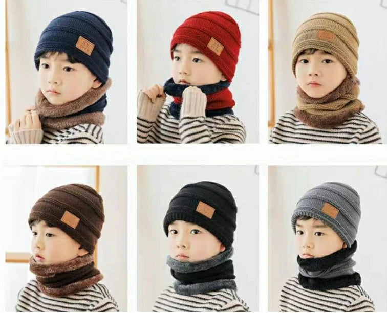 WarmHat Infantil - Touca / Gorro e Cachecol Térmico Forrada de Lã Inverno Premium Anti-Alergica MMB0013 Kaypestore Preto 