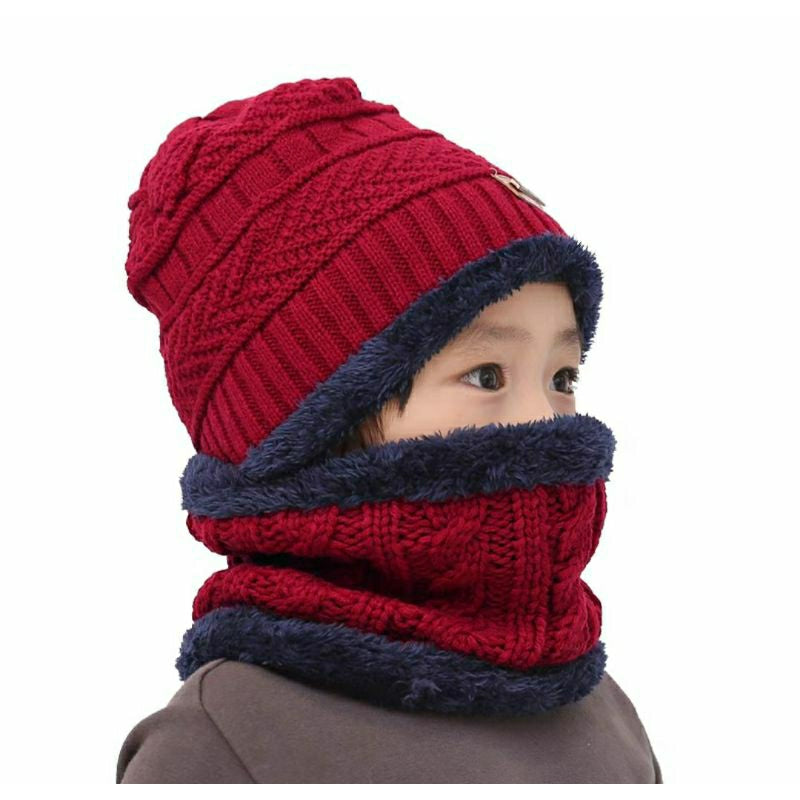 WarmHat Infantil - Touca / Gorro e Cachecol Térmico Forrada de Lã Inverno Premium Anti-Alergica MMB0013 Kaypestore Vinho 